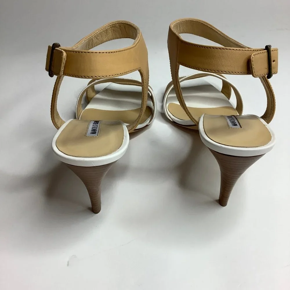 Manolo Blahnik Tan Leather Ankle Strap Sandals Women’s Size 40 - Picture 3 of 5